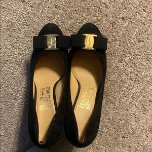 Salvatore Ferragamo Black Loafers with Gold Detail